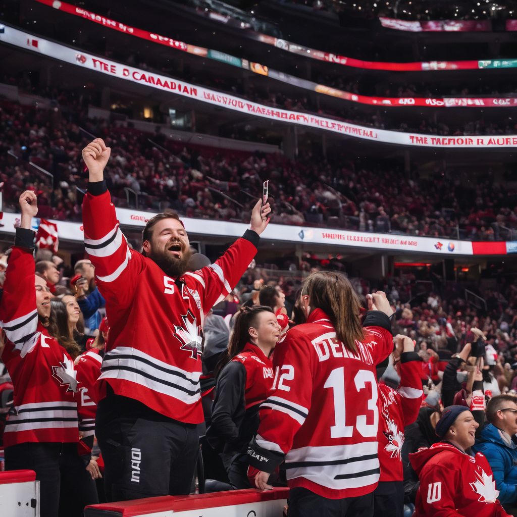 Fans cheering in stands at Canadian Tire Centre during a game.