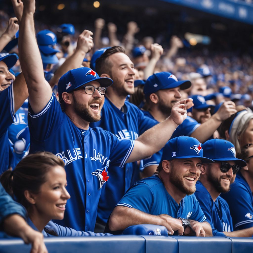 Fans cheering at a Toronto Blue Jays game at Rogers Centre.
