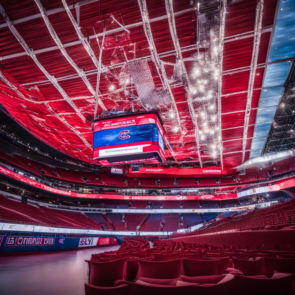 Montreal Canadiens game tickets displayed with a vibrant arena background.