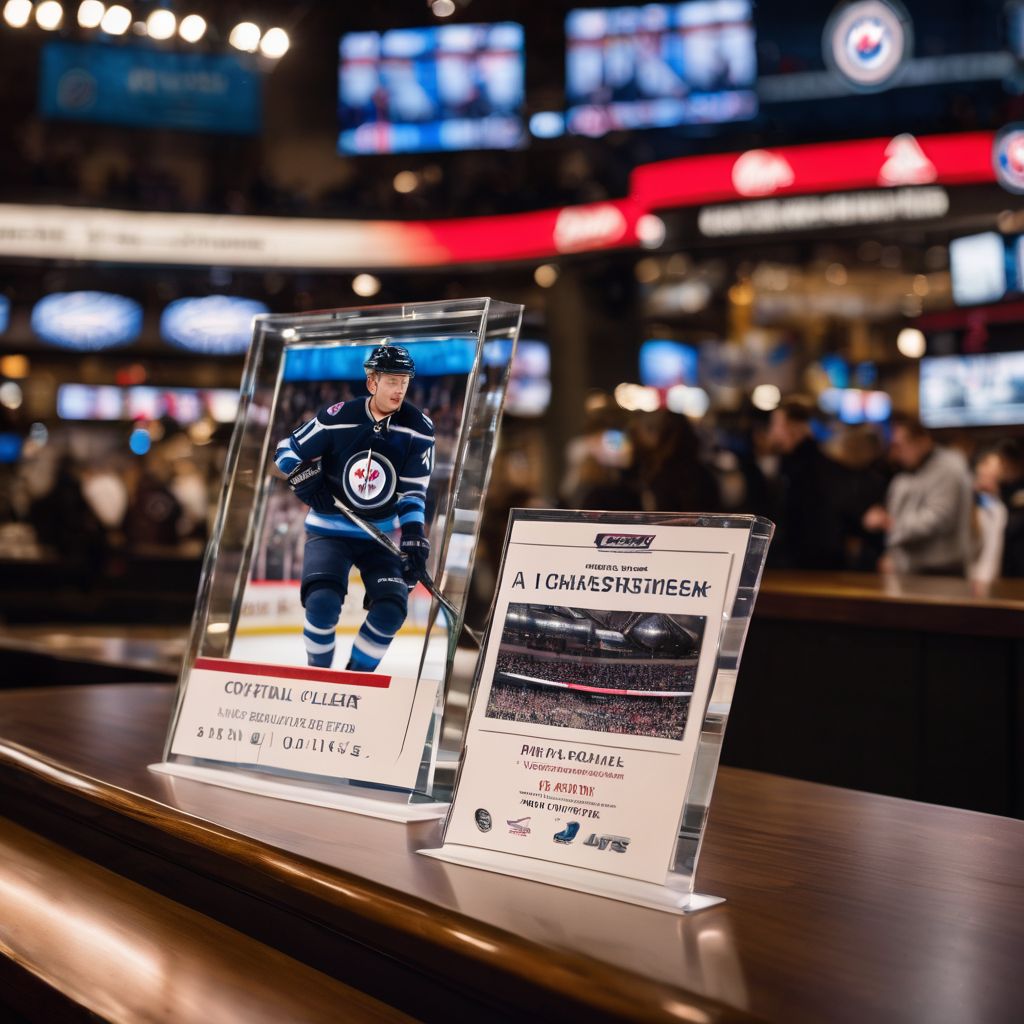 A pair of Hockey tickets displayed with Winnipeg Jets jersey and cityscape.